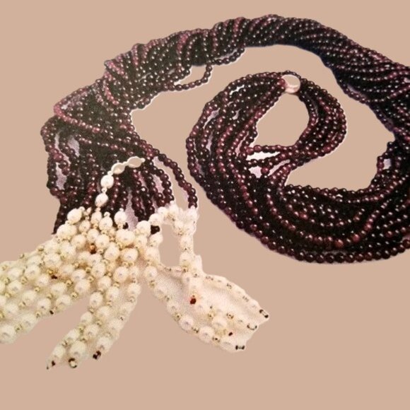 Pearls & Garnet 14K Gold Lariat Necklace – 48" Statement Strand, 1,050ctw - Picture 6 of 8